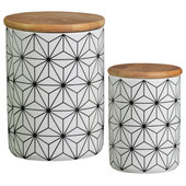 White Textured Ceramic Canisters with Bamboo Lids Set of 2 - World Market