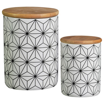 Urban Trends Ceramic Round Set Of Two Canister With White Finish