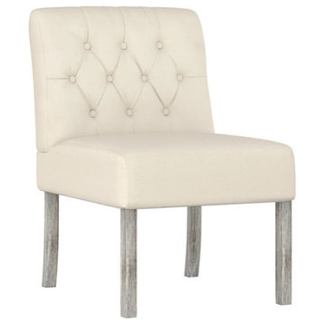 vidaXL Chair Upholstered Accent Chair with Wood Legs Linen Fabric Button Design