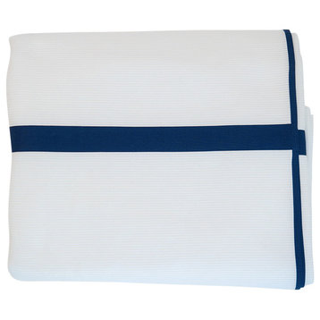 Catia Pique Coverlet, White With Navy Border, King