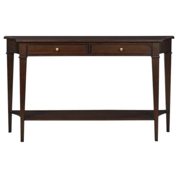 Console Table Narrow Chocolate Dark Brown Hand-Rubbed Wood Drawers