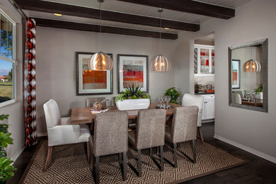 Kitchen/dining room combo - craftsman dark wood floor kitchen/dining room combo idea in Orange County with gray walls and no fireplace