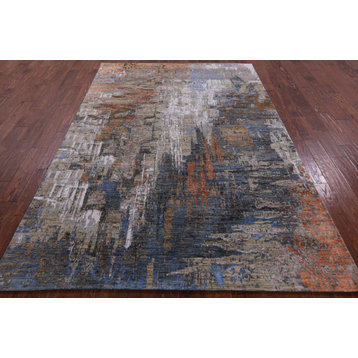 Abstract Wool and Silk Hand Knotted Rug 6' 1" X 9' 1" Q8891