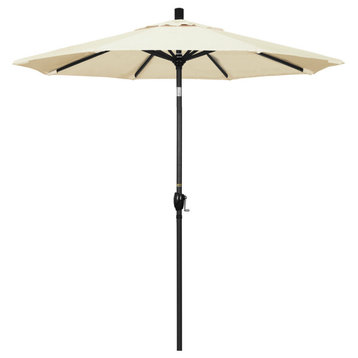 7.5' Matted Black Push-Button Tilt Crank Aluminum Umbrella, Canvas Sunbrella