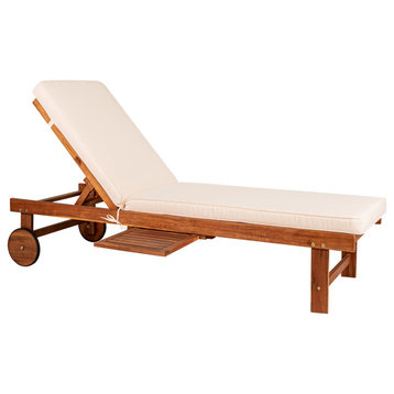 Seabrook 69"x24" Outdoor Acacia Lounger With Cushion, 5-Position, Light Brown