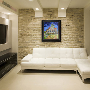 Inspiration for a contemporary home cinema in Wichita.