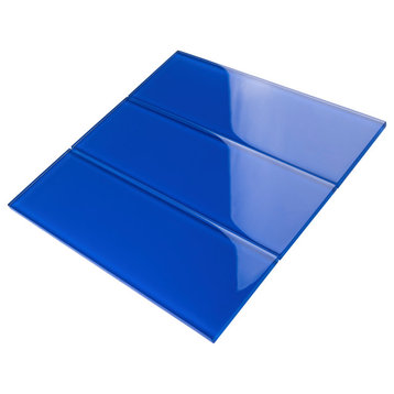 4"x12" Baker Glass Subway Tiles, Set of 3, Electric Blue