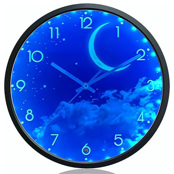 Night Light Wall Clock for Bedroom, 12 Inch Silent Battery-Operated