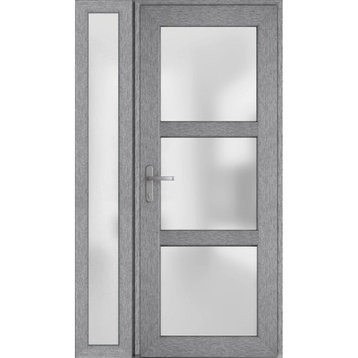 Front Exterior Prehung Door Frosted Glass / Manux 8552 Grey / 48 x 80" Right In