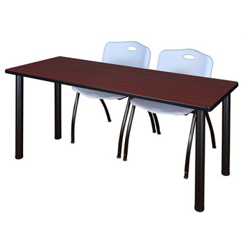 72 x 24 Kee Training Table- Mahogany/ Black & 2 'M' Stack Chairs- Grey