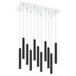 Z-Lite - Forest 11-Light Billiard, Chrome With 12" Matte Black Shade - The perfect combination of sophisticated hues and playful design this eleven-light pendant light is stunning in a bathroom or hallway. Radiate a rich feel with the matte black finish and elongated silhouettes.