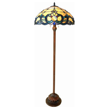 DOUTZEN, Tiffany-style 2 Light Victorian Floor Lamp, 18" Shade