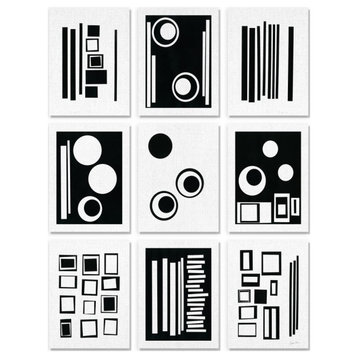 Black And White Abstract Geometric Shape Designs 9-Piece Set, 11"x14