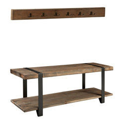 Alaterre Furniture - Alaterre Modesto 48" Metal and Natural Reclaimed Wood Storage Coat Hook w Bench - Hall Trees
