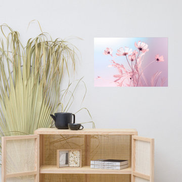 Print Posters for Room Decor: Blushing Blooms Pastel Floral Photorealism