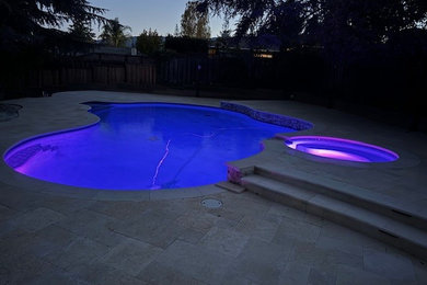 Imagen de piscina moderna con entablado