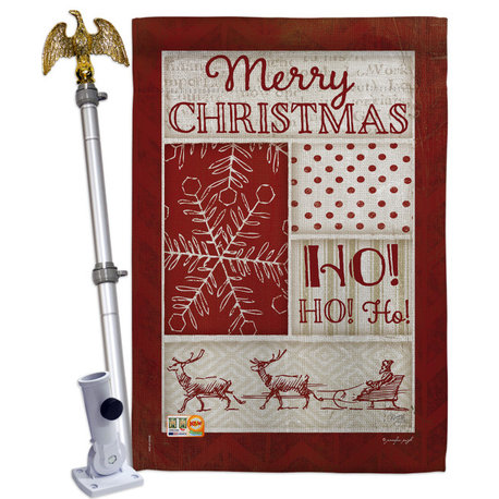 Ho Ho Ho Red Collage Winter Christmas House Flag Set