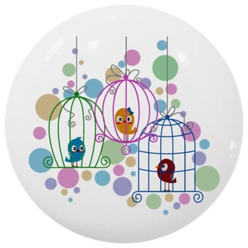 Birdcages Polka Dot Background Ceramic Cabinet Drawer Knob