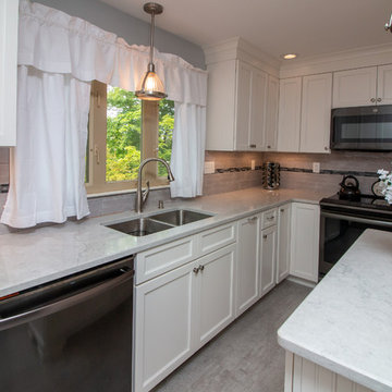 Transitional Chantilly Kitchen Remodel with Glacier Gray accent tile back splash