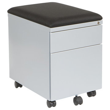 Mobile File With Padded Seat, Black Fabric/Silver Frame