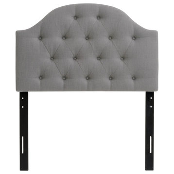 CorLiving Diamond Button Tufted Fabric Arched Panel Headboard, Light Gray, Singl