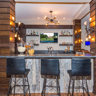 75 Beautiful Farmhouse Home Bar With Solid Surface Countertops