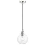 Livex Lighting - Downtown 1 Light Brushed Nickel Sphere Pendant - Bring a refined lighting style to your interior with this downtown collection single light pendant. Shown in a brushed nickel finish with clear sphere glass.