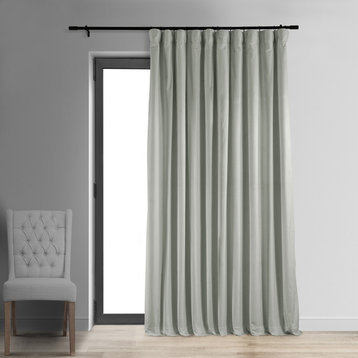 Extra Wide Blackout Velvet Curtain Single Panel, Reflection Gray, 100"x120"
