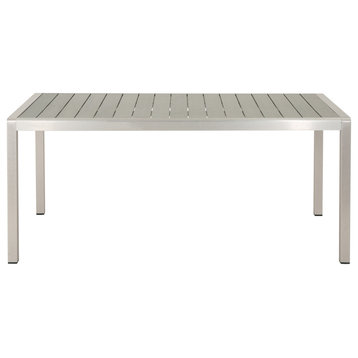 Coral Outdoor Aluminum Dining Table With Faux Wood Top, Gray