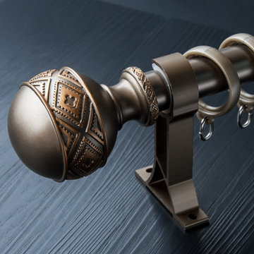 QYR45 1-1/8" Carved Ivory Black Bronze Ball Finial Aluminum Alloy Single Double