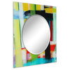 "Shine" Square Beveled Wall Mirror on Floating Printed Tempered Art Glass