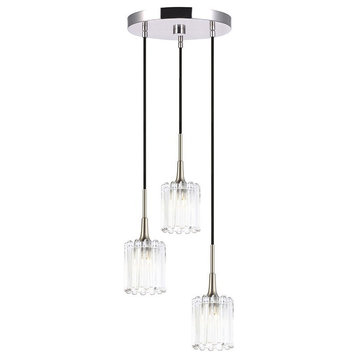 Woodbridge Lighting Regent Park 3-Light Swizzle Glass Pendant in Satin Nickel