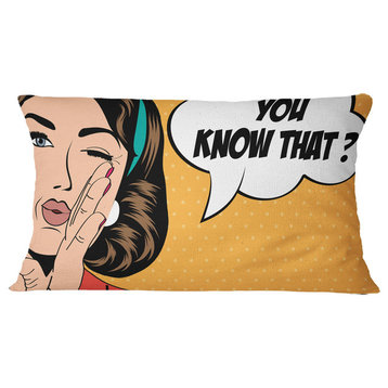 Retro Woman in Comic Style Abstract Portrait Throw Pillow, 12"x20"