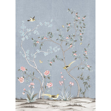 Garden Chinoiserie Peel and Stick Wallpaper Mural, Ice Blue
