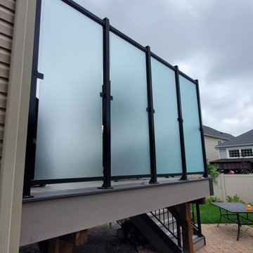 Slate Gray with Dark Hickory, 6' high frosted privacy glass and alluminum railin