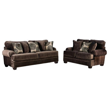 Furniture of America Sheryl Transitional Microfiber 2-Piece Sofa Set in Brown