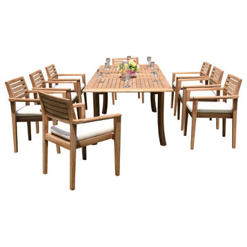 11-Piece Teak Dining Set, 94" Extension Rect Table, 10 Montana Stacking Chairs