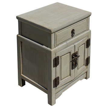 Chinese Distressed Light Gray Metal Hardware End Table Nightstand Hcs3917