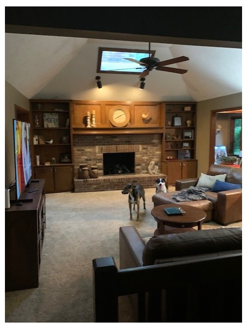 HELP Dark wood built ins, brick fireplace, dark furniture, no windows!