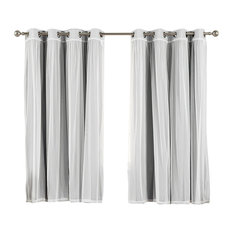 Gathered Tulle Sheer and Blackout 4-Piece Curtain Set, Gray, 96"