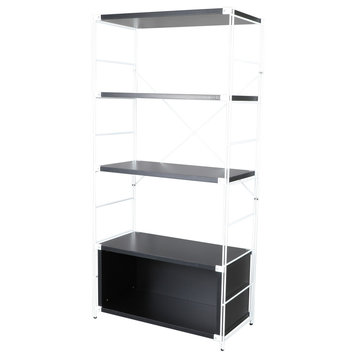 LeisureMod Brentwood Bookcase with White Steel Frame, Black