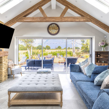 Vaulted Living Room with Exposed Beams and Roof Lights, Garage Conversion, Cobha