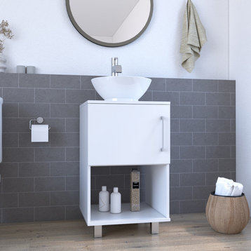 Single Bathroom Vanity with Sink and Cabinet, White