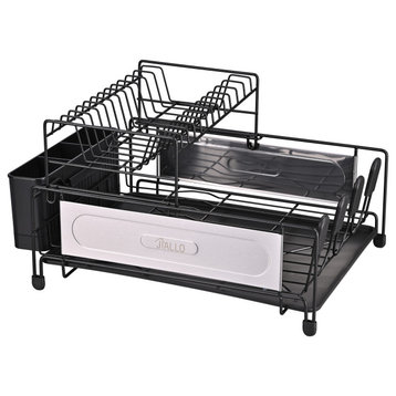 Jiallo Stainless Steel 2-Tier Dish Rack With Self -Draining Tray, Black