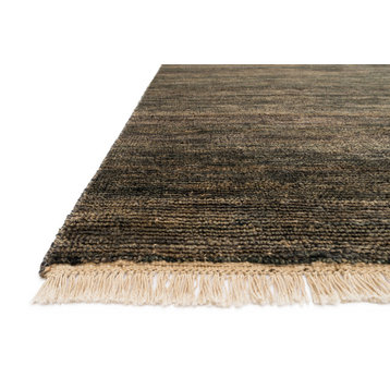Hand-Knotted 100% Jute Quinn Area Rug, Charcoal, 7'9"x9'9"