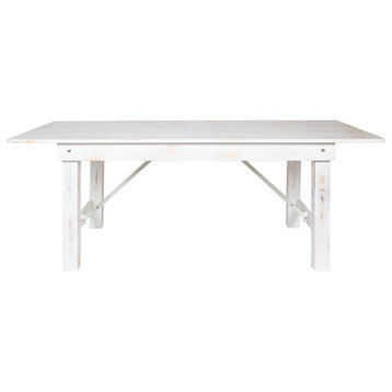 HERCULES Series 7' x 40" Rectangular Solid Pine Folding Farm Table, Antique Rustic White