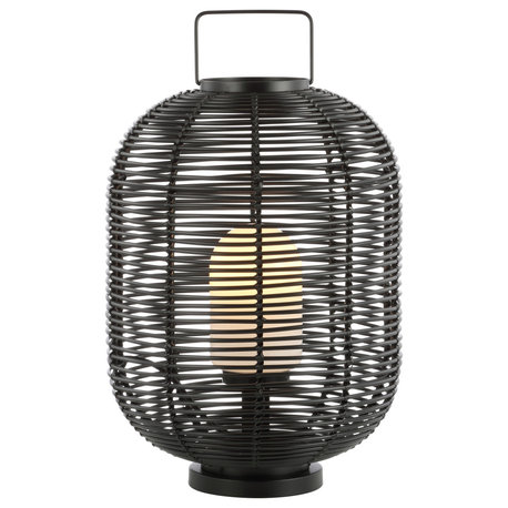 Kandella 26.7" Outdoor Woven Oval Asian LED Lantern, Black