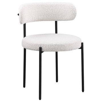 Dobby Contemporary Boucle Fabric Dining Chair with Black Legs, Set of 2, Ivory