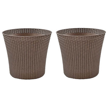Keter Large Resin In-outdoor Home and Garden Whiskey Brown Planters- Set of 2