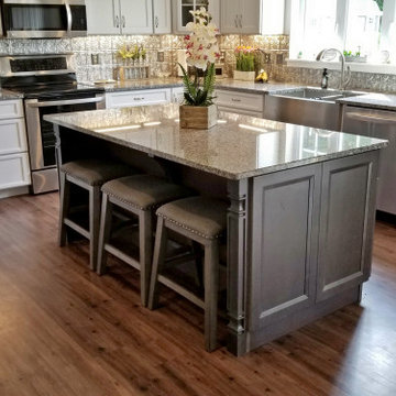 Transitional Kitchen White and Gray